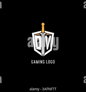 Lettre DV logo avec bouclier et graphique vectoriel d'inspiration de conception d'épée Illustration de Vecteur