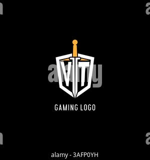 Lettre VT logo avec bouclier et graphique vectoriel d'inspiration de conception d'épée Illustration de Vecteur