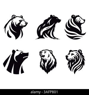 Concept de jeu de logo Bear. Silhouettes d'ensemble d'ours stylisées. Motif animal abstrait. Illustration de Vecteur