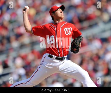 23 septembre 2012 - Washington, DC, USA - le lanceur des Nationals de Washington chien-Ming Wang (40) travaille contre les Brewers de Milwaukee en quatrième manche au Nationals Park à Washington, DC, le dimanche 23 septembre 2012. (Crédit image : © Chuck Myers/MCT/ZUMAPRESS.com) Banque D'Images