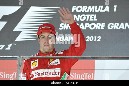 23 septembre 2012 - Singapour, Singapour, Singapour - Fernando Alonso (ESP) pilote de formule 1 de la Scuderia Ferrari a obtenu la troisième place au Grand Prix de F1 de Singapour 2012. (Crédit image : © Robertus Pudyanto/ZUMAPRESS.com) Banque D'Images