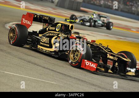 23 septembre 2012 - Singapour, Singapour, Singapour - Romain Grosjean (FRA) Lotus F1 Team pilote sa voiture dans le Grand Prix de formule 1 de Singapour final Race 2012. (Crédit image : © Robertus Pudyanto/ZUMAPRESS.com) Banque D'Images