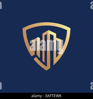 Le logo Shield avec des bâtiments est parfait pour les entreprises immobilières, de construction ou immobilières à la recherche d'une identité professionnelle audacieuse Illustration de Vecteur