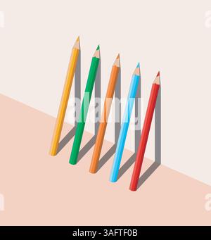 Crayons de couleur d'école sur fond pastel. Concept créatif Illustration de Vecteur