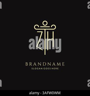 Logo ZH monogramme moderne de luxe pour cabinet d'avocats avec graphique vectoriel de style de conception d'icône de pilier Illustration de Vecteur