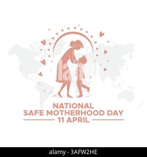 Journée nationale de la maternité sans risque 11 avril, modèles vectoriels de conception de médias sociaux, famille, amour, maison, tout juste né Illustration de Vecteur