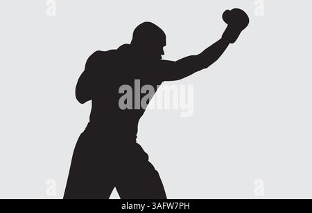 Silhouette noire d'un boxeur sur un fond blanc Illustration de Vecteur