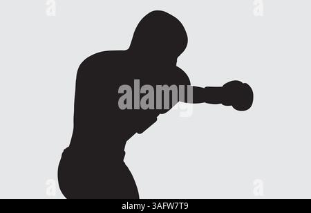 Silhouette noire d'un boxeur sur un fond blanc Illustration de Vecteur
