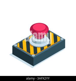 bouton rouge isométrique en couleur sur fond blanc, bouton panique ou nucléaire Illustration de Vecteur