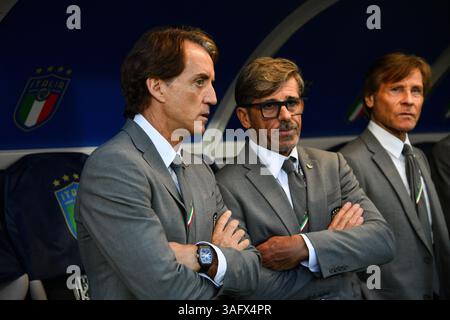 Cesena, Italie. 07 juin 2022. Foto Massimo Paolone/LaPresse 7 giugno 2022 Cesena, Italia sport calcio Italia vs Ungheria - UEFA Nations League Lega a Gruppo 3 - Orogel stadio Dino Manuzzi Nella foto : Roberto Mancini (Italia) e Alberico Evani (Italia) photo Massimo Paolone/LaPresse 7 juin 2022 Cesena, Italy sport soccer Italie vs Hongrie - UEFA Nations League A Group 3 - Dino'UEFA Nations League A Groupe 3 - Dino Evani (Italia) Alvani (The Alvani (Live Banque D'Images