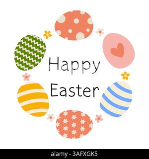 Oeufs de Pâques colorés disposés dans un motif circulaire avec des salutations festives pour les vacances de printemps Illustration de Vecteur