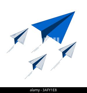 Les avions de papier volant en mouvement avant 2D Doodle objet Illustration de Vecteur