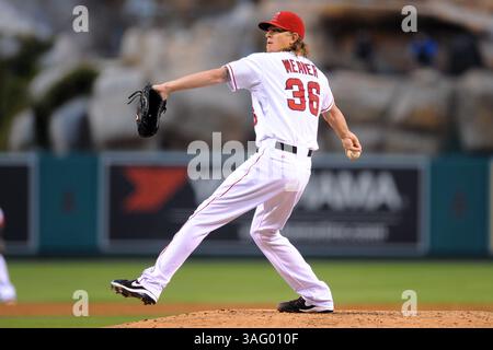 17 août 2012 Anaheim, CA. Les Angels de Los Angeles débutent le lanceur Jered Weaver #36 lors du match de baseball de la Ligue majeure entre les Angels de Los Angeles et les Rays de Tampa Bay au Angels Stadium d'Anaheim, CA. David Hood/CSM(image crédit : © David Hood/Cal Sport Media/ZUMAPRESS.com) Banque D'Images