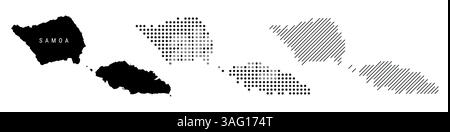 Samoa carte détaillée de silhouette, motif en pointillés et motif de lignes parallèles inclinées. Carte stylisée texturée samoane. Illustration vectorielle isolée sur blanc. Illustration de Vecteur