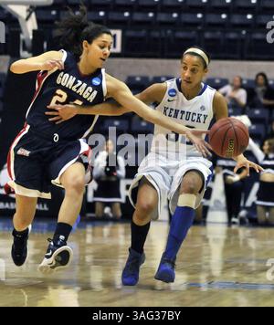 25 mars 2012 - Kingston, RI, États-Unis - Keani Albanez (24) de Gonzaga tente de voler Kastine Evans (32) du Kentucky dans leur match NCAA Sweet 16 au Ryan Center à Kingston, Rhode Island, le dimanche 25 mars 2012. Le Kentucky a gagné, 79-62 pour passer à l'Elite 8. (Crédit image : © Cloe poisson/Hartford courant/MCT/ZUMAPRESS.com) Banque D'Images