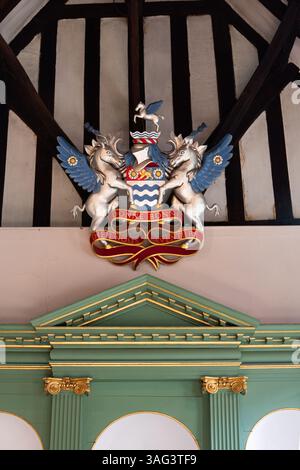 Les armoiries pour les aventuriers marchands, The Great Hall, Merchant Adventurers’ Hall, York, Angleterre. Banque D'Images