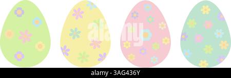 Ensemble de quatre œufs de pâques pastel multicolores avec ornement de fleurs différentes Illustration de Vecteur