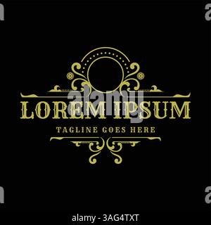Circulaire Vintage rétro doré Royal Frame bordure badge emblème étiquettes logo Design vecteur Illustration de Vecteur