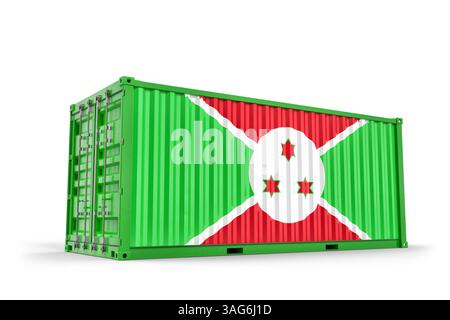 Conteneur d'expédition intermodal vert arborant le drapeau national du Burundi représentant la logistique du commerce international et le commerce mondial. Rendu 3D. 3d Banque D'Images