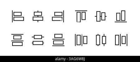 Icône d'alignement définie pour le positionnement d'objet dans le panneau d'outils de l'interface de l'éditeur graphique vectoriel signe d'alignement. Illustration de Vecteur