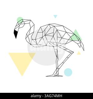 Conception vectorielle tropicale abstraite de plumes de polygone de flamant géométrique. Flamingo animal géométrique oiseau afrique fond. Illustration de Vecteur