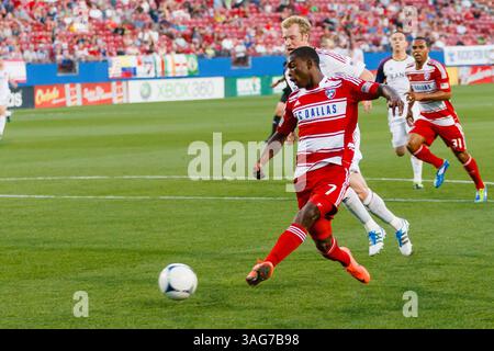 25 avril 2012 - Frisco, Texas, États-Unis - L'attaquant du FC Dallas Fabian Castillo (7) lors d'une action entre le FC Dallas et le Real Salt Lake. Le FC Dallas et le Real Salt Lake égalisent leur match 1-1 au FC Dallas Stadium. (Crédit image : © Andrew Dieb/ZUMAPRESS.com) Banque D'Images