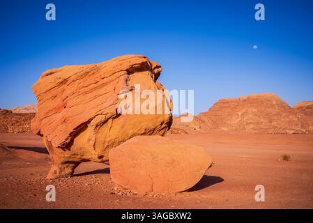 Wadi Rum, Jordanie. Chicken Rock unique, formation naturelle de grès ressemblant à une tête de poulet. Banque D'Images