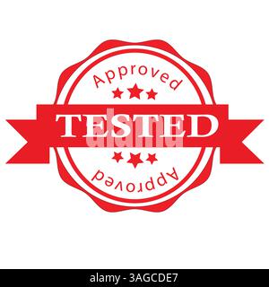 Tampon d'approbation sceau de contrôle de qualité testé avec ruban, étoiles et conception circulaire audacieuse Illustration de Vecteur