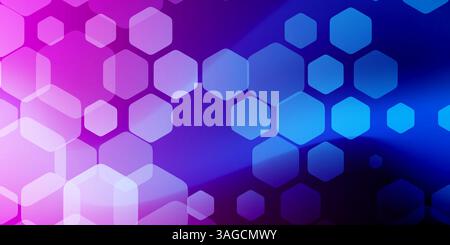 Hexagones transparents blancs sur fond flou rose et bleu. Les dégradés doux et le design géométrique créent un look moderne et abstrait, parfait Illustration de Vecteur