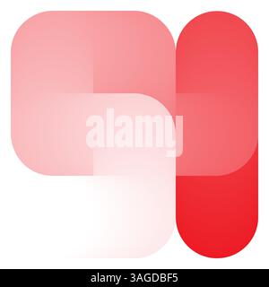 Une forme cylindrique allongée, torsadée et abstraite forme une structure carrée sur un fond blanc. Les couleurs rouge et blanche, les dégradés lisses et Illustration de Vecteur