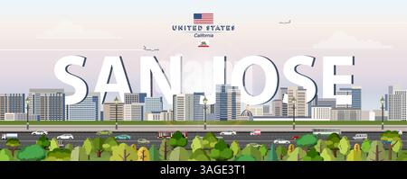 Illustration vectorielle colorée de la skyline de San Jose. Affiche de voyage Illustration de Vecteur