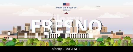 Illustration vectorielle colorée de la skyline de Fresno. Affiche de voyage Illustration de Vecteur