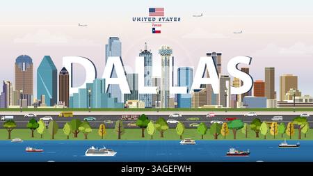 Illustration vectorielle colorée de la skyline de Dallas. Affiche de voyage Illustration de Vecteur