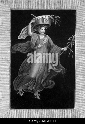 Bacchante, ancienne fresque romaine trouvée à Herculanum, illustration, Italie des années 1700 Banque D'Images