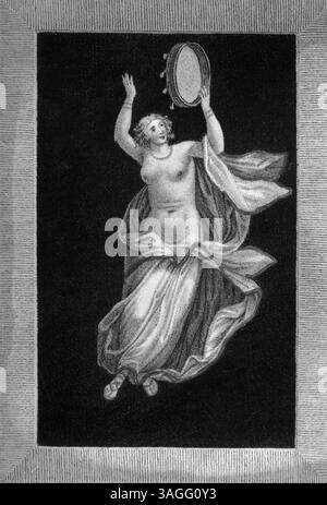 Bacchante, ancienne fresque romaine trouvée à Herculanum, illustration, Italie des années 1700 Banque D'Images