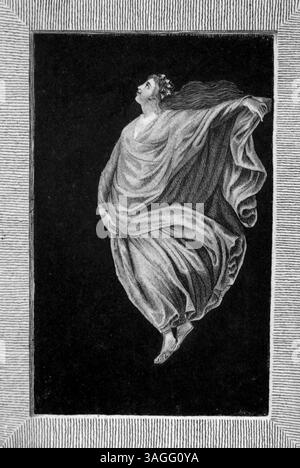 Bacchante, ancienne fresque romaine trouvée à Herculanum, illustration, Italie des années 1700 Banque D'Images