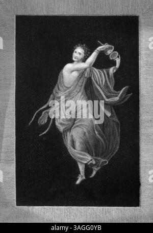 Bacchante, ancienne fresque romaine trouvée à Herculanum, illustration, Italie des années 1700 Banque D'Images