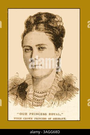 Portrait de Victoria Adélaïde Mary Louisa (1840 – 1901) en 1880, crée la princesse royale en 1841 qui était à la fois impératrice allemande et reine de Prusse en tant qu'épouse de Frédéric III, empereur allemand. Elle est l'aînée des enfants de la reine Victoria et du prince Albert de Saxe-Cobourg et Gotha - Porträt von Victoria Adelaide Mary Louisa (1840-1901) aus den 1880er Jahren, die 1841 zur Princess Royal ernannt wurde und als Ehefrau des deutschen Kaisers Friedrich III. sowohl deutsche Kaiserin als auch Königin von Preußen War. SIE War das älteste Kind von Königin Victoria und Prinz Albert von Sachsen-Coburg und Gotha Banque D'Images