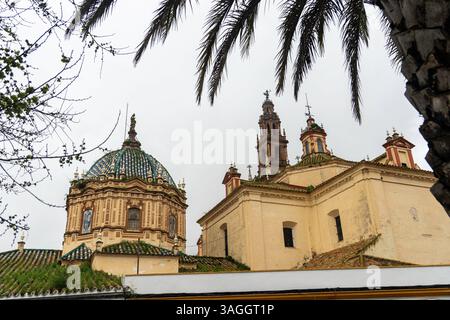 Une église avec un dôme, accentué par un palmier à l'avant Banque D'Images