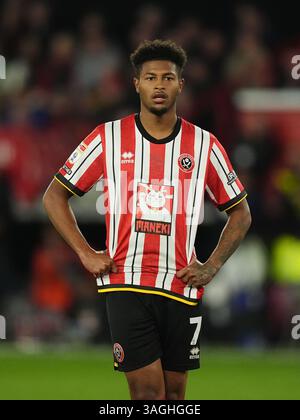Rhian Brewster de Sheffield United lors du Sky Bet Championship match à Bramall Lane, Sheffield. Date de la photo : mardi 8 avril 2025. Banque D'Images