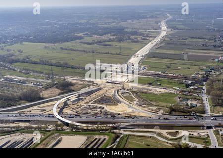 Chantier de construction d'autoroute A26, sortie d'autoroute, Suederelbe, construction de routes, autoroute, A7, A26, vue aérienne, Hambourg, Allemagne, Europe Banque D'Images