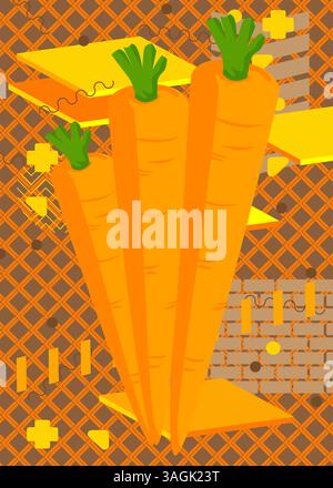 Fond de thème rétro graphique géométrique carotte. Éléments géométriques minimaux. Illustration vectorielle de formes abstraites vintage. Illustration de Vecteur