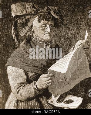 C1880, une norvégienne lisant un journal et portant des lunettes. - C1880, en norsk dame som leser avis og bruker briller. - Banque D'Images