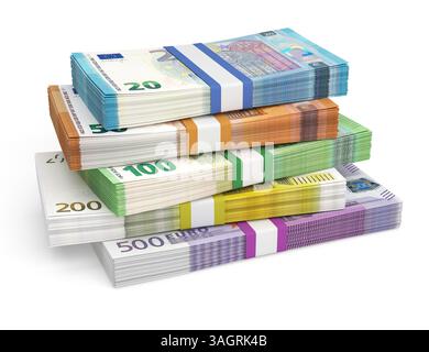 Piles de billets en euros de différentes coupures Banque D'Images