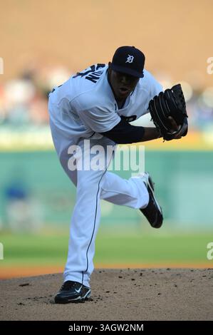 23 juin 2009 : le lanceur de départ des Tigers de Detroit, Edwin Jackson #36, livre un pitch contre les Cubs de Chicago au Comerica Park, Detroit, Michigan. Detroit Won, 5-4.(image crédit : © Scott Schupbach/Cal Sport Media/ZUMA Press) Banque D'Images