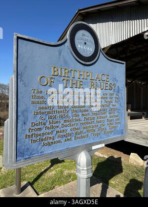 États-Unis Mississippi près de Cleveland Dockery Farm extérieur où il est dit qu'il est le lieu de naissance de la musique blues signe Banque D'Images