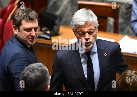 Paris, France. 08 avril 2025. Le député Laurent Wauquiez lors des questions au Gouvernement à l'Assemblée nationale le 8 avril 2025 - 08/04/2025 - France/Ile-de-France (région)/Paris - Julien Mattia/le Pictorium crédit : LE Pictorium Live News Banque D'Images