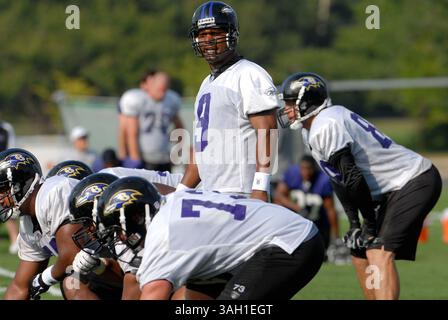 Le quarterback des Ravens de Baltimore Steve McNair avant un clin d’œil lors de la première journée du camp d’entraînement à Westminster, MD. (Crédit image : © PHOTOGRAPHER/Cal Sport Media) Banque D'Images