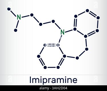 Molécule d'imipramine. Antidépresseur tricyclique, TCA pour traiter la dépression. Formule chimique structurale Illustration de Vecteur