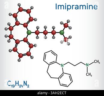 Molécule d'imipramine. Antidépresseur tricyclique, TCA pour traiter la dépression. Illustration scientifique vectorielle Illustration de Vecteur